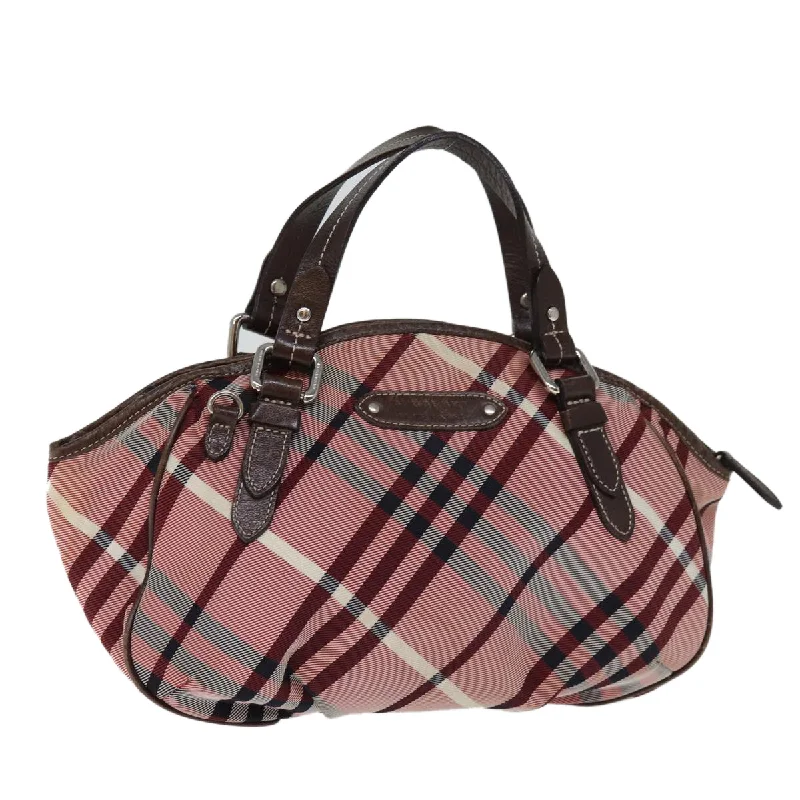 BURBERRY Nova Check Blue Label Hand Bag Canvas Pink Auth bs14318