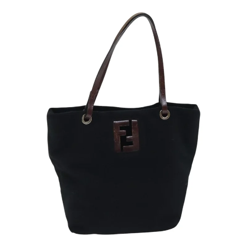 FENDI Hand Bag Wool Leather Black Brown Silver  ep5859