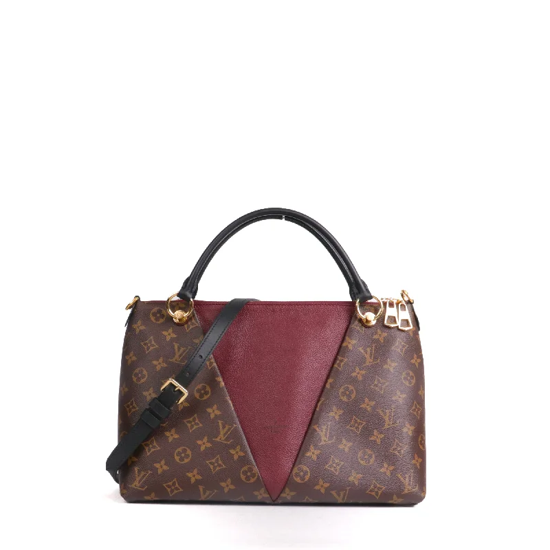 LOUIS VUITTON - Sac à bandoulière V Tote Louis Vuitton en toile monogrammée et cuir grainé bordeaux