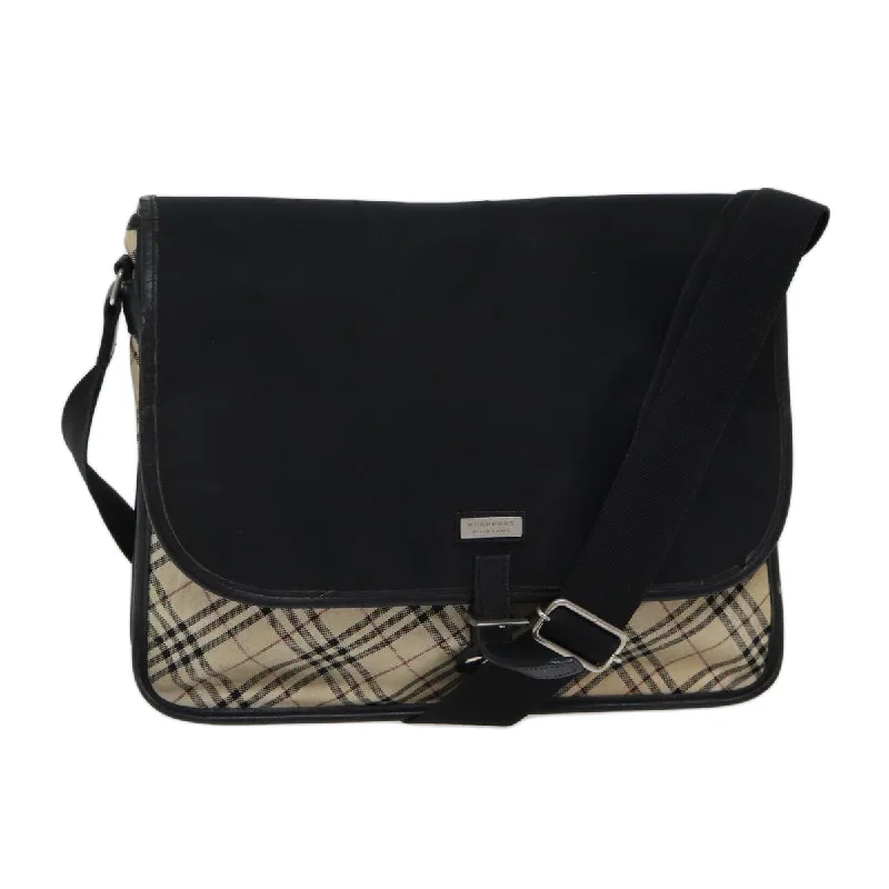 BURBERRY Nova Check Black label Shoulder Bag Canvas Beige Auth ac2922