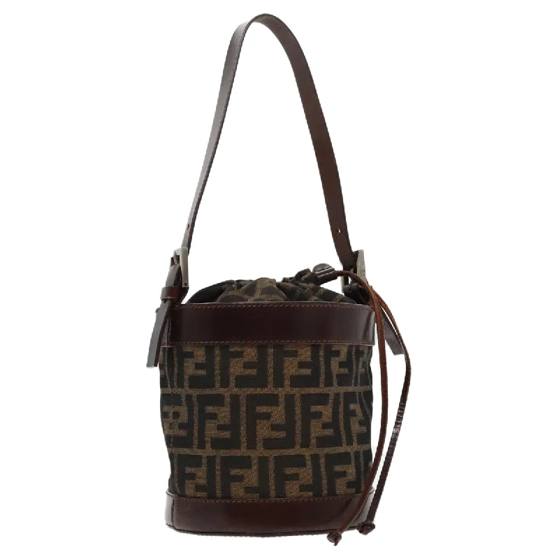 FENDI Bucket Zucca Canvas Hand Bag Brown Black Gold  mr569