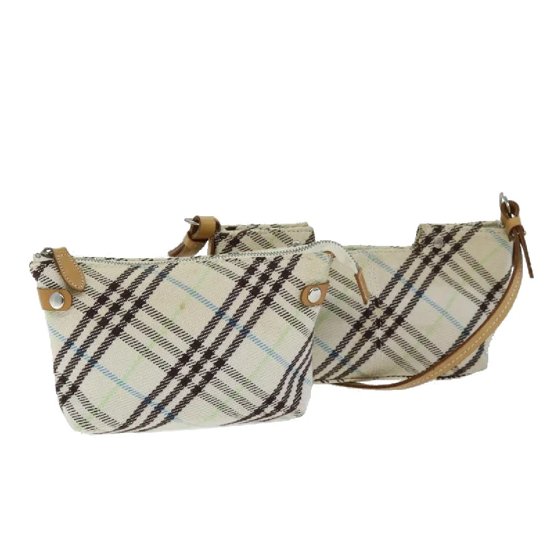 BURBERRY Nova Check Blue Label Shoulder Bag Canvas Beige Auth 75132