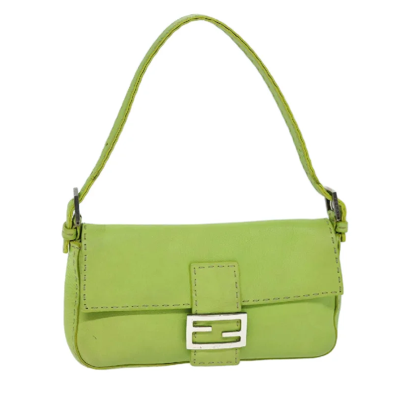 FENDI Celeria Mamma Baguette Shoulder Bag Leather Green  yk12521