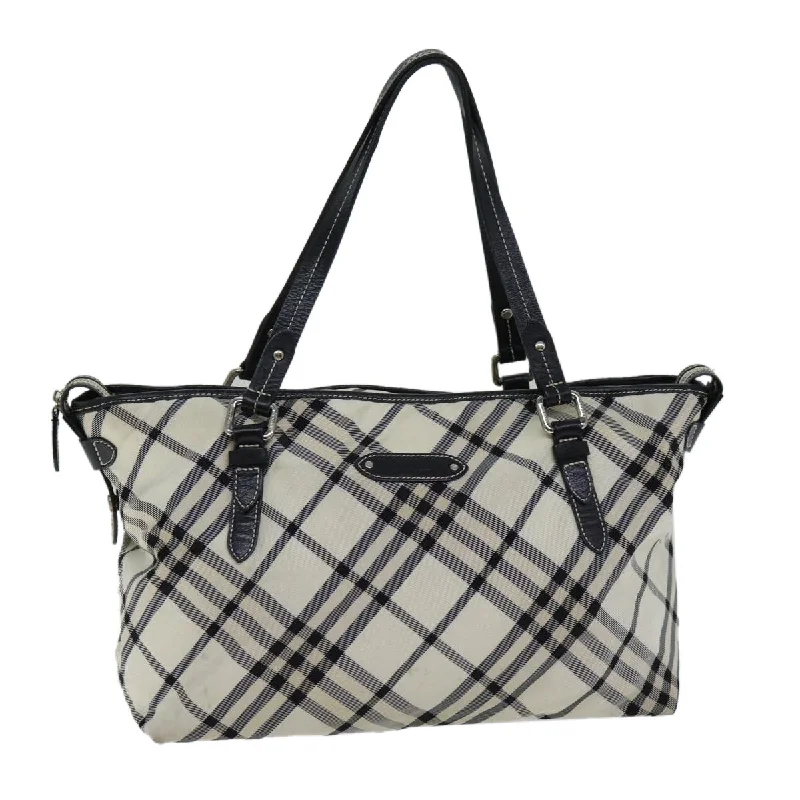 BURBERRY Nova Check Blue Label Tote Bag Nylon Beige Black Auth bs13861