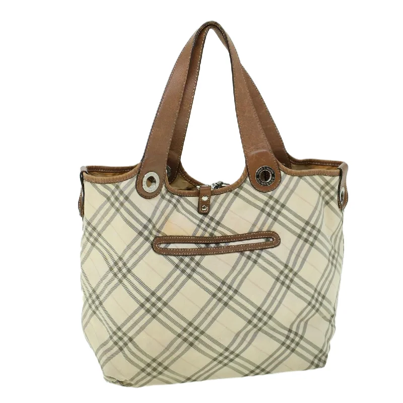 BURBERRY Nova Check Blue Label Hand Bag Canvas Leather Beige Brown Auth 53793