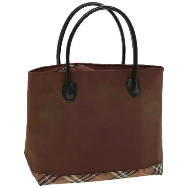 BURBERRY Nova Check Blue Label Hand Bag Nylon Brown Auth 67082