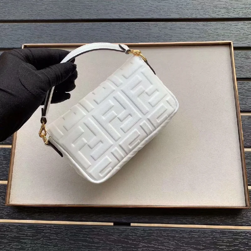 Fendi White FF Motif Mini Baguette Bag