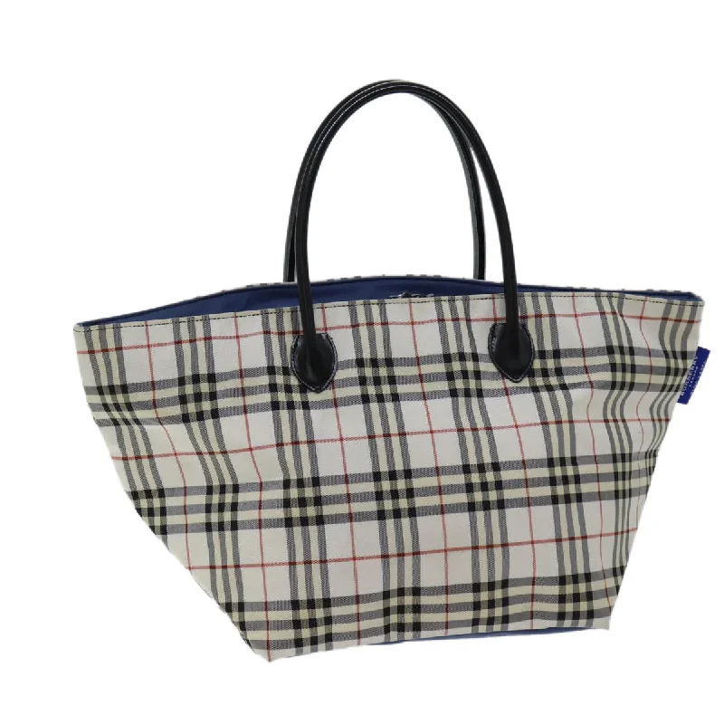 BURBERRY Nova Check Blue Label Tote Bag Nylon White Auth kk212