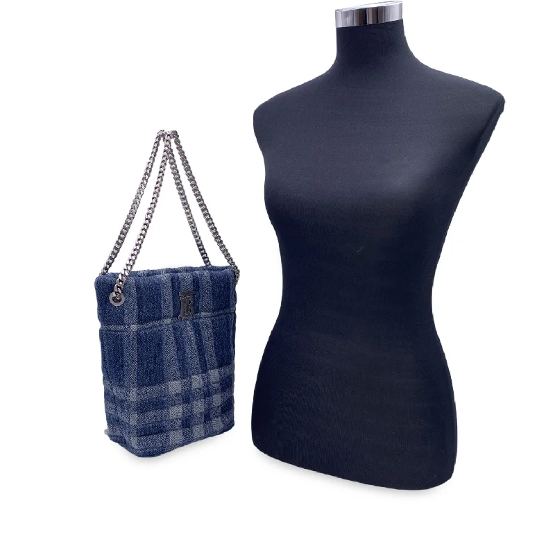 BURBERRY Blue Denim Quilted Small Lola Bucket Shoulder Bag Tote