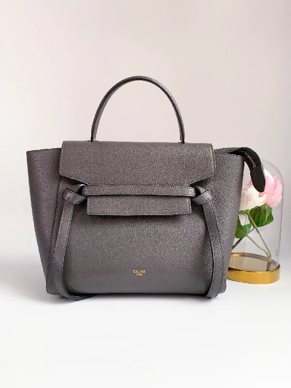 Celine Baby Grained Calfskin Micro Belt Bag Grey