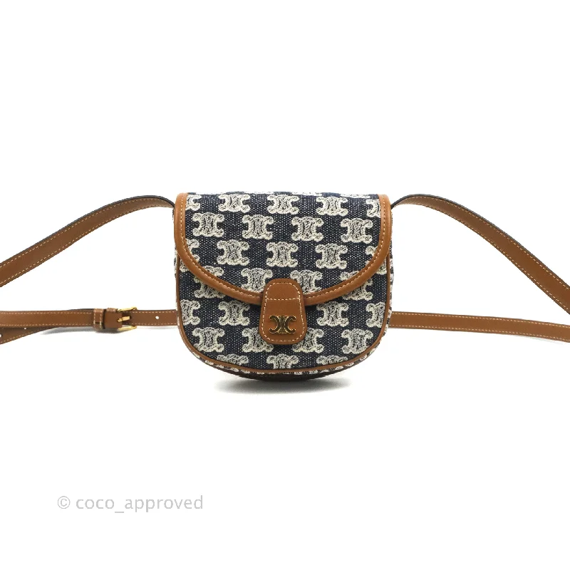 Celine Mini Besace in Navy Textile with Triomphe Embroidery Calfskin